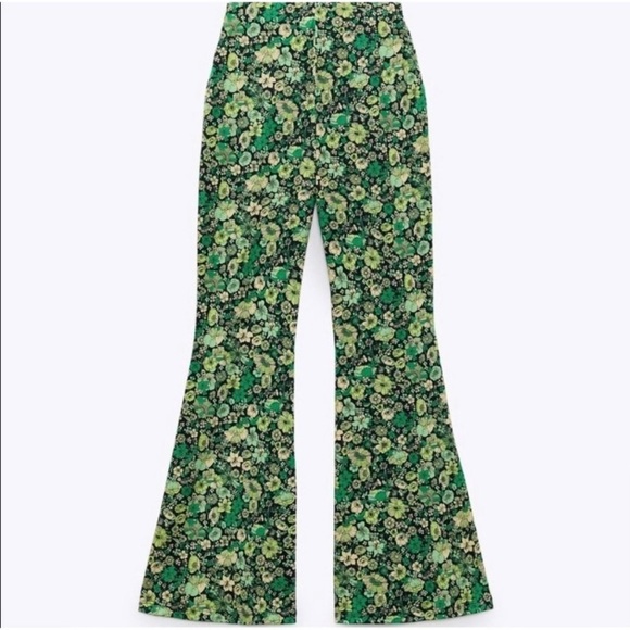 🌿 ZARA BOHO BLACK GREEN FLORAL HIGH WAIST LEGGINGS! - Picture 11 of 12